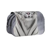 BNVSADC White Tiger in Snow Printed Print Flip Top Double Layer Pencil Case - Large Capacity School Supplies Organizer for Students, Kids, Teens, Artists, Travel & Office Use