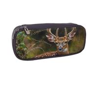 BNVSADC Whitetail Deer Fawn in Wilderness Stag Printed Leather Pencil Pen Case & Makeup Bag - Stylish Pencil Bag Stationery Organizer Pouch for School Office Travel