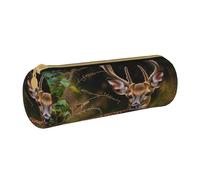 BNVSADC Whitetail Deer Fawn in Wilderness Stag Printed Round Pencil Case Leather Pencil Pouch Cute Stationery Pencil Pen Bag for School Office Travel