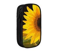 BNVSADC Wild Flower Sunflower Printed Pencil Case for Girls Boys, Large Capacity Pencil Pouch Cute Pencil Box Adult Makeup Bag with 2 Compartments, Black