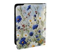 BNVSADC Wild Flowers and Cornflowers Daisies Art Printed Passport Holder Travel PU Leather Passport Cover Case Organiser for Men Women, 6.5 inch