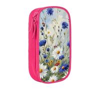 BNVSADC Wild Flowers and Cornflowers Daisies Art Printed Pencil Case for Girls Boys, Large Capacity Pencil Pouch Cute Pencil Box Adult Makeup Bag with 2 Compartments, Pink