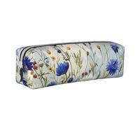 BNVSADC Wild Flowers and Cornflowers Daisies Art Printed Pencil Case Leather Pencil Pouch Cute Stationery Pencil Pen Bag with Zipper for School Office Travel