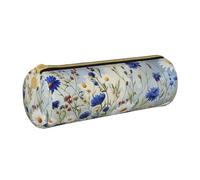 BNVSADC Wild Flowers and Cornflowers Daisies Art Printed Round Pencil Case Leather Pencil Pouch Cute Stationery Pencil Pen Bag for School Office Travel