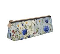 BNVSADC Wild Flowers and Cornflowers Daisies Art Printed Triangle Pencil Case Leather Pencil Pouch Cute Stationery Pencil Pen Bag for School Office Travel