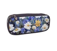 BNVSADC Wild Flowers and Cornflowers Daisies Printed Leather Pencil Pen Case & Makeup Bag - Stylish Pencil Bag Stationery Organizer Pouch for School Office Travel