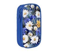 BNVSADC Wild Flowers and Cornflowers Daisies Printed Pencil Case for Girls Boys, Large Capacity Pencil Pouch Cute Pencil Box Adult Makeup Bag with 2 Compartments, Blue