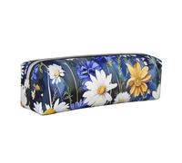 BNVSADC Wild Flowers and Cornflowers Daisies Printed Pencil Case Leather Pencil Pouch Cute Stationery Pencil Pen Bag with Zipper for School Office Travel