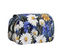 BNVSADC Wild Flowers and Cornflowers Daisies Printed Print Flip Top Double Layer Pencil Case - Large Capacity School Supplies Organizer for Students, Kids, Teens, Artists, Travel & Office Use