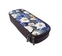 BNVSADC Wild Flowers and Cornflowers Daisies Printed PU Leather Flip Pencil Case, Cute Pencil Box Pen Bag Stationery Organizer Makeup Bag for School Office Travel