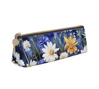 BNVSADC Wild Flowers and Cornflowers Daisies Printed Triangle Pencil Case Leather Pencil Pouch Cute Stationery Pencil Pen Bag for School Office Travel