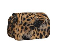 BNVSADC Wild Leopard Animal Printed Print Flip Top Double Layer Pencil Case - Large Capacity School Supplies Organizer for Students, Kids, Teens, Artists, Travel & Office Use