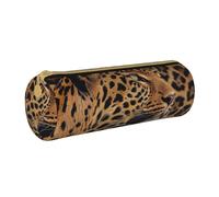 BNVSADC Wild Leopard Animal Printed Round Pencil Case Leather Pencil Pouch Cute Stationery Pencil Pen Bag for School Office Travel
