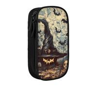 BNVSADC Witch Hat Printed Pencil Case for Girls Boys, Large Capacity Pencil Pouch Cute Pencil Box Adult Makeup Bag with 2 Compartments, Black