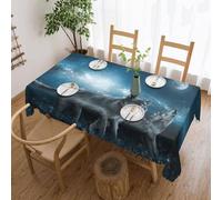 BNVSADC Wolf in the Moonlight Printed Rectangle Tablecloth 183x137 CM with Lace Edge, Polyester Kitchen Water Resistant Table Cloth Dining Table Decoration Table Covers