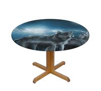 BNVSADC Wolf in the Moonlight Printed Round Tablecloth with Elastic Edged, S(122CM Diameter), Kitchen Water Resistant Fabric Table Cloth Dining Table Decoration Table Covers