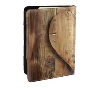 BNVSADC Wood Heart Printed Passport Holder Travel PU Leather Passport Cover Case Organiser for Men Women, 6.5 inch
