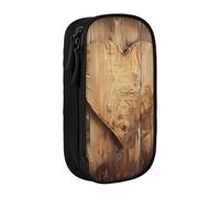 BNVSADC Wood Heart Printed Pencil Case for Girls Boys, Large Capacity Pencil Pouch Cute Pencil Box Adult Makeup Bag with 2 Compartments, Black