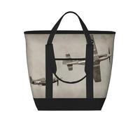 BNVSADC World War 2 Aircraft Airplane Pattern Print Lunch Bag Tote Bag for Women Men Reusable Insulated Lunch Cool Bag for Office School Picnic Beach