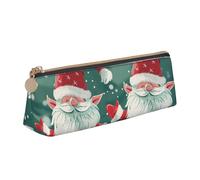 BNVSADC Xmas Funny Gnome Printed Triangle Pencil Case Leather Pencil Pouch Cute Stationery Pencil Pen Bag for School Office Travel