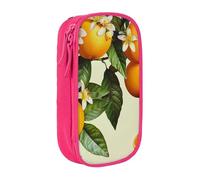 BNVSADC Yellow Blossom and Orange Fruits Printed Pencil Case for Girls Boys, Large Capacity Pencil Pouch Cute Pencil Box Adult Makeup Bag with 2 Compartments, Pink