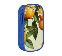 BNVSADC Yellow Blossom and Orange Fruits Printed Pencil Case for Girls Boys, Large Capacity Pencil Pouch Cute Pencil Box Adult Makeup Bag with 2 Compartments, Blue
