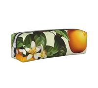 BNVSADC Yellow Blossom and Orange Fruits Printed Pencil Case Leather Pencil Pouch Cute Stationery Pencil Pen Bag with Zipper for School Office Travel