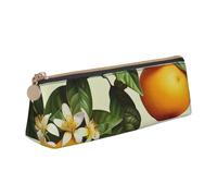 BNVSADC Yellow Blossom and Orange Fruits Printed Triangle Pencil Case Leather Pencil Pouch Cute Stationery Pencil Pen Bag for School Office Travel