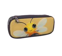 BNVSADC Yellow Cute Animal Bee Printed Leather Pencil Pen Case & Makeup Bag - Stylish Pencil Bag Stationery Organizer Pouch for School Office Travel