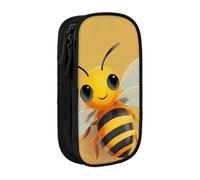 BNVSADC Yellow Cute Animal Bee Printed Pencil Case for Girls Boys, Large Capacity Pencil Pouch Cute Pencil Box Adult Makeup Bag with 2 Compartments, Black