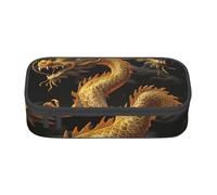 BNVSADC Yellow Dragon Black Background Printed Pencil Case Cute Pencil Box Bag Pen Pouch Office School Stationery Organizer for School Travel Work
