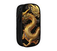 BNVSADC Yellow Dragon Black Background Printed Pencil Case for Girls Boys, Large Capacity Pencil Pouch Cute Pencil Box Adult Makeup Bag with 2 Compartments, Black