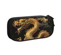 BNVSADC Yellow Dragon Black Background Printed Pencil Case Large Pen Bag Cute Pencil Box Pouch Office School Stationery Organizer for Girls Boys, Black
