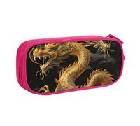 BNVSADC Yellow Dragon Black Background Printed Pencil Case Large Pen Bag Cute Pencil Box Pouch Office School Stationery Organizer for Girls Boys, Pink