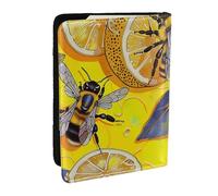 BNVSADC Yellow Lemon and Bee Printed Passport Holder Travel PU Leather Passport Cover Case Organiser for Men Women, 6.5 inch