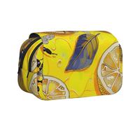 BNVSADC Yellow Lemon and Bee Printed Print Flip Top Double Layer Pencil Case - Large Capacity School Supplies Organizer for Students, Kids, Teens, Artists, Travel & Office Use