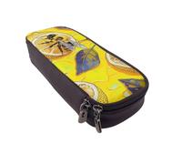 BNVSADC Yellow Lemon and Bee Printed PU Leather Flip Pencil Case, Cute Pencil Box Pen Bag Stationery Organizer Makeup Bag for School Office Travel
