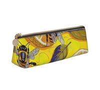 BNVSADC Yellow Lemon and Bee Printed Triangle Pencil Case Leather Pencil Pouch Cute Stationery Pencil Pen Bag for School Office Travel