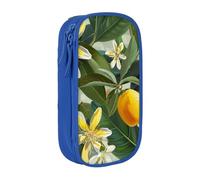 BNVSADC Yellow Lemon Flower Printed Pencil Case for Girls Boys, Large Capacity Pencil Pouch Cute Pencil Box Adult Makeup Bag with 2 Compartments, Blue