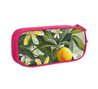 BNVSADC Yellow Lemon Flower Printed Pencil Case Large Pen Bag Cute Pencil Box Pouch Office School Stationery Organizer for Girls Boys, Pink