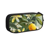 BNVSADC Yellow Lemon Flower Printed Pencil Case Large Pen Bag Cute Pencil Box Pouch Office School Stationery Organizer for Girls Boys, Black