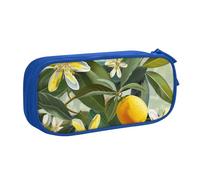 BNVSADC Yellow Lemon Flower Printed Pencil Case Large Pen Bag Cute Pencil Box Pouch Office School Stationery Organizer for Girls Boys, Blue