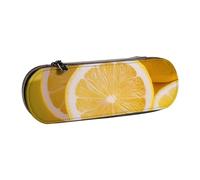 BNVSADC Yellow Lemon Printed Leather Pencil Pen Case & Makeup Bag - Stylish Hard Shell Pencil Bag Stationery Organizer Pouch for School Office Travel