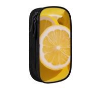 BNVSADC Yellow Lemon Printed Pencil Case for Girls Boys, Large Capacity Pencil Pouch Cute Pencil Box Adult Makeup Bag with 2 Compartments, Black