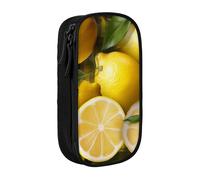 BNVSADC Yellow Lemon Printed Pencil Case for Girls Boys, Large Capacity Pencil Pouch Cute Pencil Box Adult Makeup Bag with 2 Compartments, Black