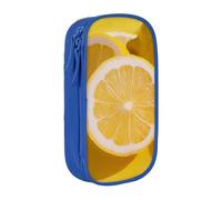 BNVSADC Yellow Lemon Printed Pencil Case for Girls Boys, Large Capacity Pencil Pouch Cute Pencil Box Adult Makeup Bag with 2 Compartments, Blue
