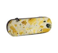 BNVSADC Yellow Marble Printed Leather Pencil Pen Case & Makeup Bag - Stylish Hard Shell Pencil Bag Stationery Organizer Pouch for School Office Travel