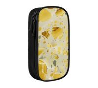 BNVSADC Yellow Marble Printed Pencil Case for Girls Boys, Large Capacity Pencil Pouch Cute Pencil Box Adult Makeup Bag with 2 Compartments, Black