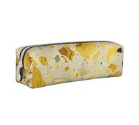 BNVSADC Yellow Marble Printed Pencil Case Leather Pencil Pouch Cute Stationery Pencil Pen Bag with Zipper for School Office Travel