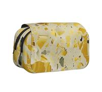 BNVSADC Yellow Marble Printed Print Flip Top Double Layer Pencil Case - Large Capacity School Supplies Organizer for Students, Kids, Teens, Artists, Travel & Office Use